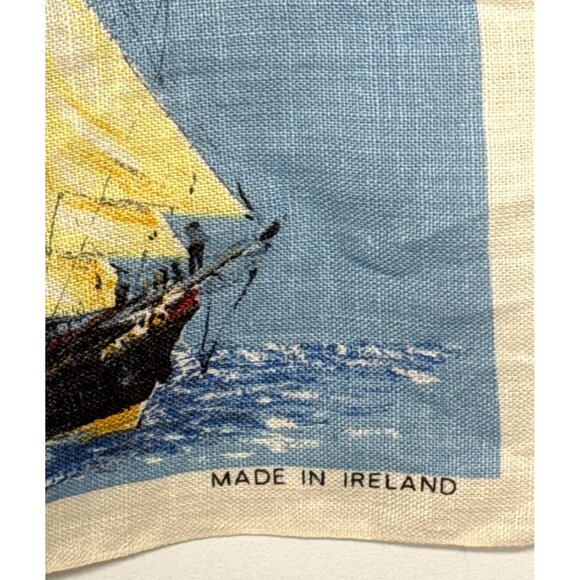 Vintage All Pure Linen MADE IN IRELAND Famous Sailing Ships Columbus Mayflower - Picture 4 of 5